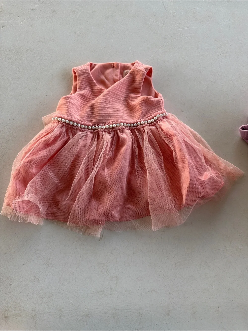 Nanette Sleeveless Coral Pink Tulle Dress with Pearl Waist for Girls